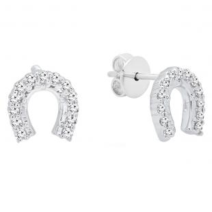 0.15 Carat (ctw) 10K White Gold Round White Diamond Ladies Horseshoe Earrings