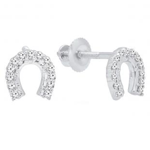 0.15 Carat (ctw) 10K White Gold Round White Diamond Ladies Horseshoe Earrings