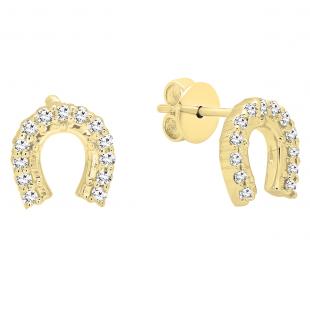 0.15 Carat (ctw) 18K Yellow Gold Round White Diamond Ladies Horseshoe Earrings