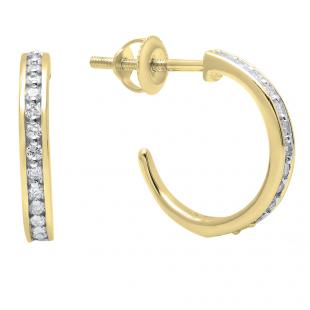 0.23 Carat (ctw) 14K Yellow Gold Round White Diamond Ladies Hoop Earrings 1/4 CT