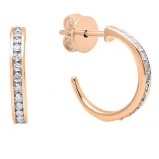 0.23 Carat (ctw) 18K Rose Gold Round White Diamond Ladies Hoop Earrings 1/4 CT