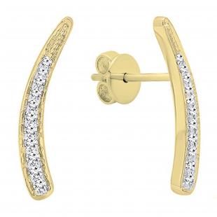 0.15 Carat (ctw) 10K Yellow Gold Round White Diamond Ladies Curved Ear Climber Earrings