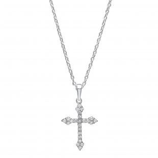 0.23 Carat (ctw) Sterling Silver Round Diamond Ladies Cross Pendant 1/4 CT (Silver Chain Included)