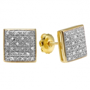0.25 Carat (ctw) Yellow Gold Plated Sterling Silver Round Diamond Square Mens Stud Earrings 1/4 CT