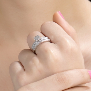 0.48 Carat (ctw) Sterling Silver Round Diamond Men & Women's Engagement Ring Trio Bridal Set 1/2 CT