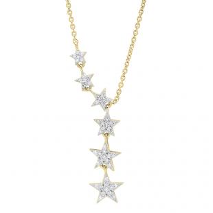 Round White Diamond Graduating Star Necklace with 18 Inch Gold Chain for Women (0.45 ctw, Color I-J, Clarity I1-I2) in 18K Yellow Gold
