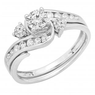 0.73 Carat (ctw) 10K White Gold Round Diamond Ladies Swirl Engagement Ring Set 3/4 CT