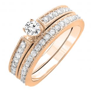 0.48 Carat (ctw) 10K Rose Gold Round White Diamond Ladies Engagement Ring Set 1/2 CT