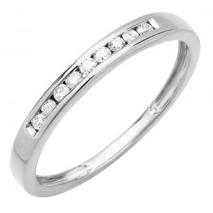 0.17 Carat (ctw) 18K White Gold Round White Diamond Ladies Wedding Band Stackable Ring