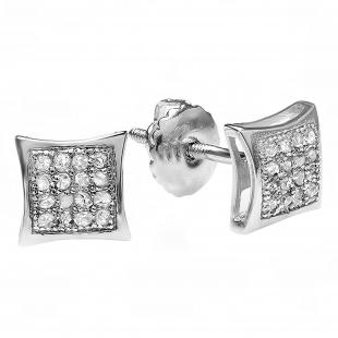 0.05 Carat (ctw) Sterling Silver Platinum Plated Round Diamond Kite Shape Men's Iced Stud Earrings