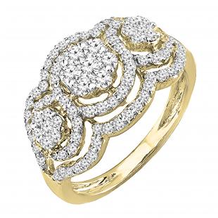 1.50 CT Round White Diamond Ladies Cluster Flower Engagement Ring 14K Yellow Gold