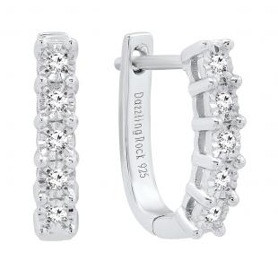 0.15 Carat (ctw) Sterling Silver Round White Diamond Ladies Hoop Earrings