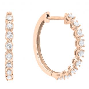 0.25 Carat (ctw) 14K Rose Gold Round White Diamond Ladies Huggies Hoop Earrings 1/4 CT