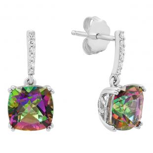 Sterling Silver 8 MM Each Cushion Mystic Topaz Ladies Drop Style Dangling Earrings