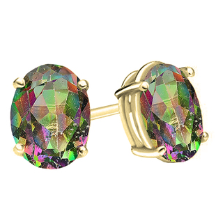 14K Yellow Gold Each 7X5 MM Oval Mystic Topaz Ladies Solitaire Stud Earrings