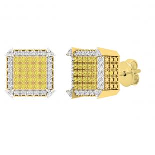 0.30 Carat (ctw) Sterling Silver Round Yellow & White Diamond Ladies Dice Stud Earrings 1/3 CT