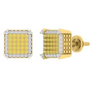 0.30 Carat (ctw) Sterling Silver Round Yellow & White Diamond Ladies Dice Stud Earrings 1/3 CT