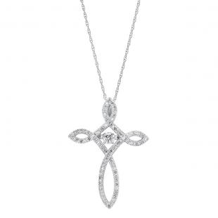 0.33 Carat (ctw) 10K White Gold Round Dancing White Diamond Ladies Looping Cross Pendant 1/3 CT