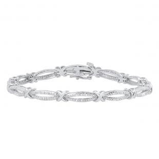 0.25 Carat (ctw) Sterling Silver Round White Diamond Ladies Infinity Tennis Link Bracelet 1/4 CT