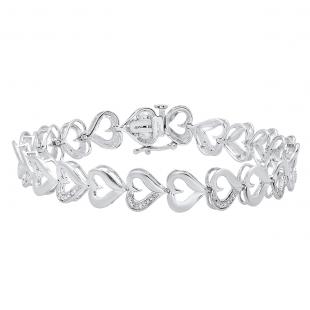 0.05 Carat (ctw) Sterling Silver Round White Diamond Ladies Heart Bracelet