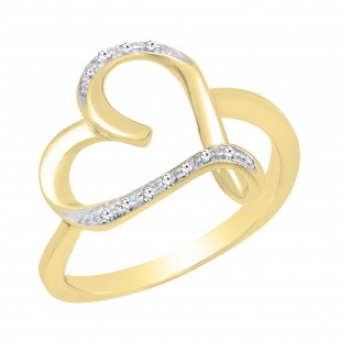 0.05 Carat (ctw) 14K Yellow Gold Round Diamond Ladies Crossover Heart Promise Engagement Ring