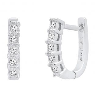 0.10 Carat (ctw) Sterling Silver Round White Diamond Ladies Hoop Earrings 1/10 CT