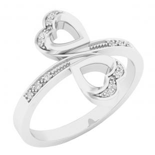 0.07 Carat (ctw) 18K White Gold Round White Diamond Ladies Bridal Bypass Double Heart Promise Ring
