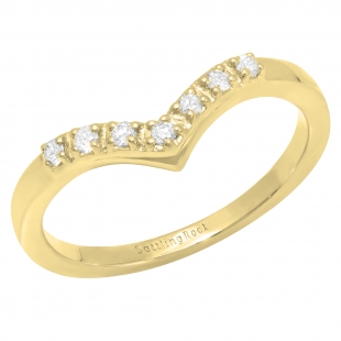 0.10 Carat (ctw) 14K Yellow Gold Round White Diamond Ladies Wedding Band Chevron Ring 1/10 CT