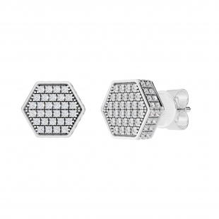 0.20 Carat (ctw) Sterling Silver Round Diamond Hexagon Mens Cluster Stud Earrings 1/5 CT