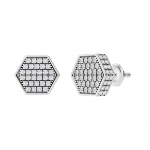 0.20 Carat (ctw) Sterling Silver Round Diamond Hexagon Mens Cluster Stud Earrings 1/5 CT