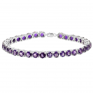 5mm Round Amethyst Dainty Tennis Bracelet for Women 7 Inch Length (15.00 ctw Color Purple Clarity Moderately Included) 925 Sterling Silver