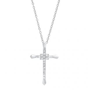 0.35 Carat (ctw) 14K White Gold Round Diamond Ladies Cross Pendant 1/3 CT (Silver Chain Included)