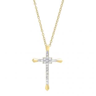 0.35 Carat (ctw) 18K Yellow Gold Round Diamond Ladies Cross Pendant 1/3 CT (Gold Chain Included)