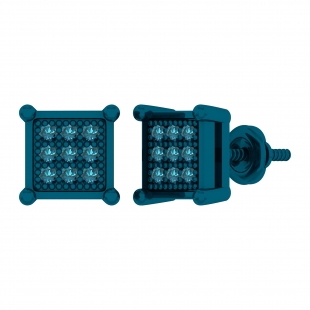 0.25 Carat (ctw) Blue Rhodium Plated Sterling Silver Round Blue Diamond Square Men's Stud Earrings