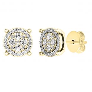 0.25 Carat (ctw) 10K Yellow Gold Round White Diamond Ladies Flower Cluster Earrings 1/4 CT