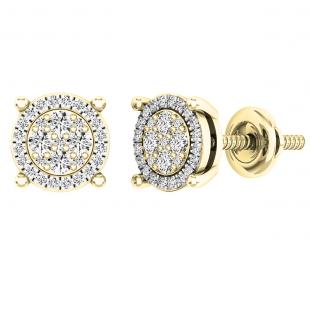 0.25 Carat (ctw) 14K Yellow Gold Round White Diamond Ladies Flower Cluster Earrings 1/4 CT
