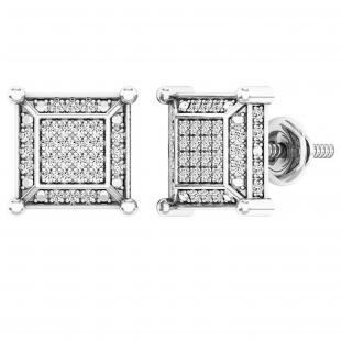 0.25 Carat (cttw) White Round White Diamond Kite Shape Stud Earrings Sterling Silver
