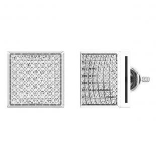 0.35 Carat (ctw) Platinum Plated Sterling Silver Round Diamond Unisex Iced Stud Earrings 1/3 CT