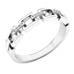 0.05 Carat (ctw) 10K White Gold Round White Diamond Ladies Chain Link Wedding Band
