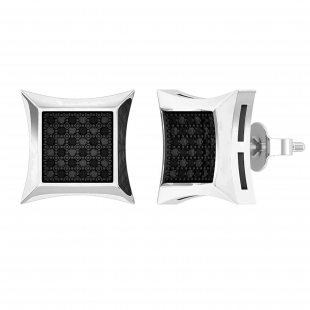 0.15 Carat (ctw) Round Black Diamond Mens Hip Hop Iced Stud Earrings Sterling Silver