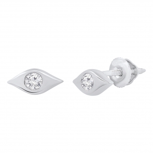 0.10 Carat (cttw) Round White Diamond Ladies Evil Eye Stud Earrings 1/10 Sterling Silver