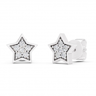 0.15 Carat (cttw) Round White Diamond Ladies Star Shape Fashion Stud Earrings Sterling Silver