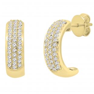 0.20 Carat (cttw) Round White Diamond Ladies Huggies Hoop Earrings 1/5 CT 10K Yellow Gold