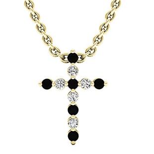 0.15 Carat (cttw) Round Black & White Diamond Ladies Cross Pendant 14K Yellow Gold