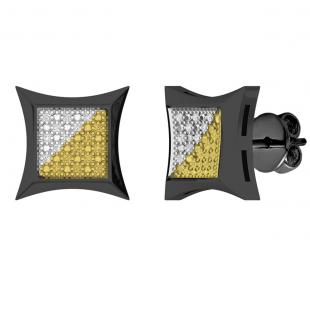 0.05 Carat (cttw) Round White & Yellow Diamond Stud Earrings Black Rhodium Plated Sterling Silver