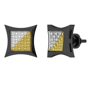 0.05 Carat (cttw) Round White & Yellow Diamond Stud Earrings Black Rhodium Plated Sterling Silver