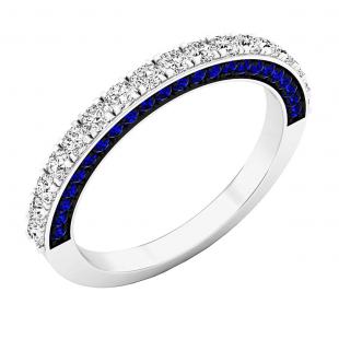 Round Blue and White Cubic Zirconia Ladies Anniversary Wedding Stackable Band Sterling Silver