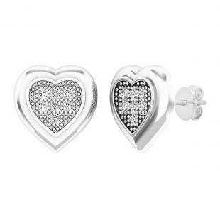 0.15 Carat (cttw) Round White Diamond Ladies Heart Shaped Stud Earrings Sterling Silver
