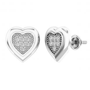 0.15 Carat (cttw) Round White Diamond Ladies Heart Shaped Stud Earrings Sterling Silver