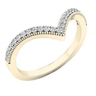 0.20 Carat (cttw) Round White Diamond Ladies Chevron Wedding Band 1/5 CT 10K Yellow Gold